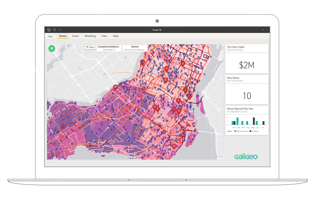 Galigeo for Power BI - Exemple de rapport cartographique pour le secteur public